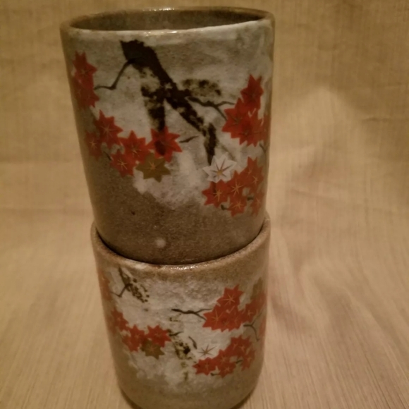 Ceramic Pottery Signed Asian Stackable Mugs Cups - Picture 4 of 8
